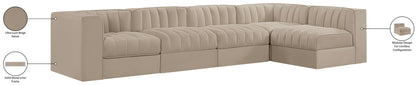 Rummi - Velvet Performance Fabric Upholstered 5 Piece Modular Sectional, L-Shaped (Right)