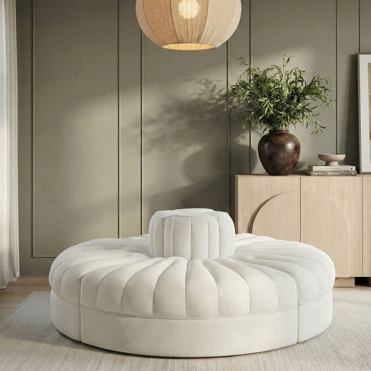 Rummi - Round Velvet Performance Fabric Upholstered 4 Piece Modular Sofa
