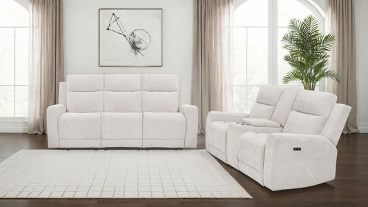 Kennett 2-piece Chenille Power Reclining Sofa Set Ivory