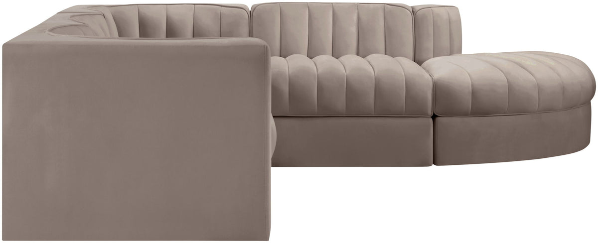 Rummi - Velvet Performance Fabric Upholstered 5 Piece Modular Sectional