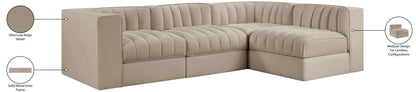Rummi - Velvet Performance Fabric Upholstered 4 Piece Modular Sectional