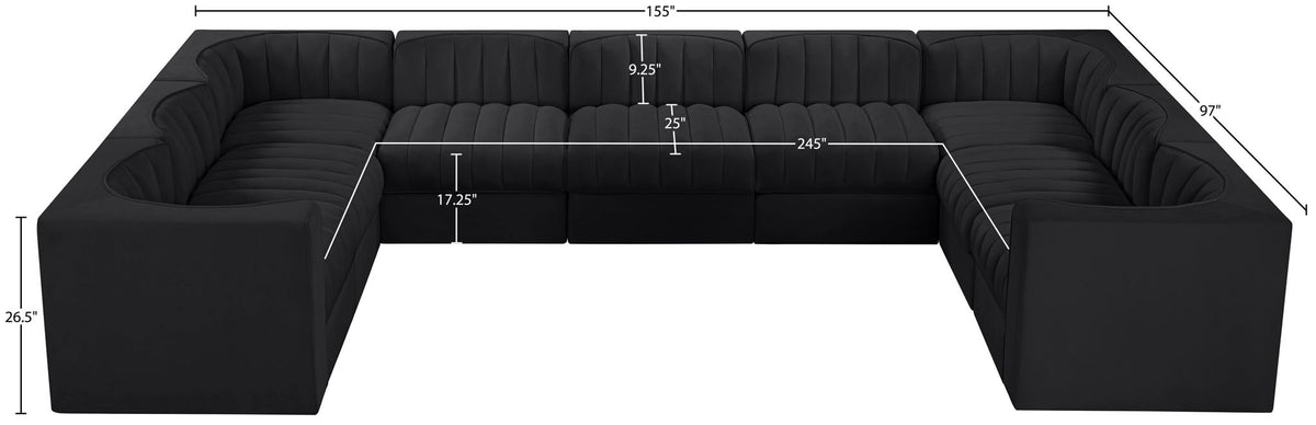 Rummi - Velvet Performance Fabric Upholstered 9 Piece Modular Sectional