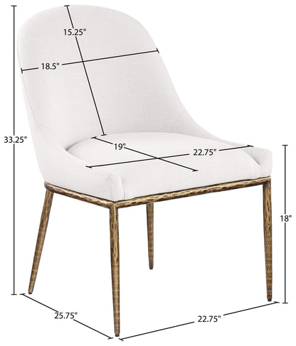 Ferro - Linen Textured Performance Fabric Upholstered Dining Side Chair - Cream / Brushed Gold