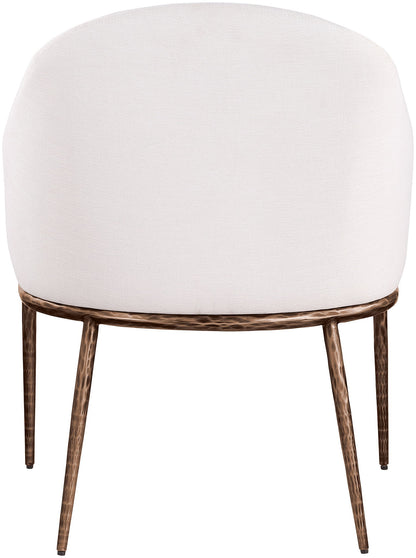 Ferro - Linen Textured Performance Fabric Upholstered Dining Arm Chair - Cream / Brushed Bronze