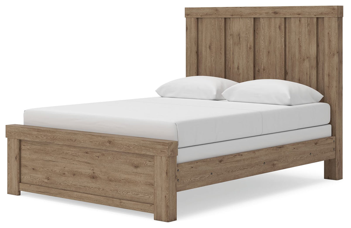 Oliandon - 3 Pc. - Queen Panel Bed, Dresser And Mirror - Light Brown
