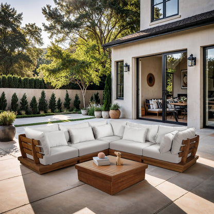 Mirella - 5 Piece Water Resistant Fabric Upholstered Outdoor Patio Modular Sectional