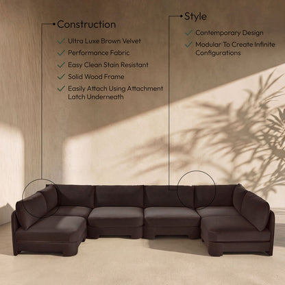 Hammond - Velvet Performance Fabric Upholstered 6 Piece U-Shaped Armless Sectional