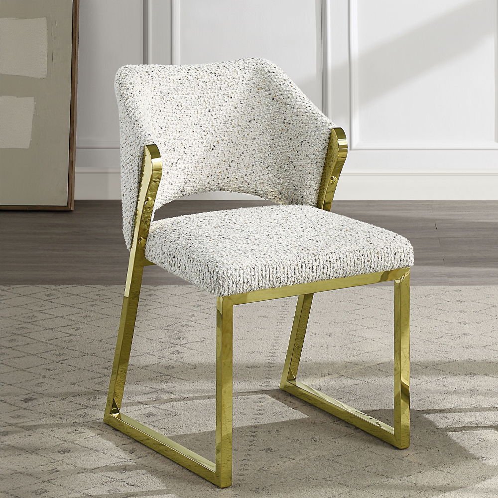 Galdesa - Side Chair (Set of 2) - Teddy Sherpa & Mirrored Gold