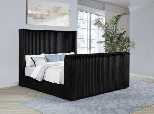 Centergrove Upholstered Eastern King Wingback TV Bed Black
