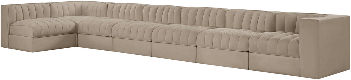 Rummi - Velvet Performance Fabric Upholstered 7 Piece Modular Sectional, L-Shaped (Right)