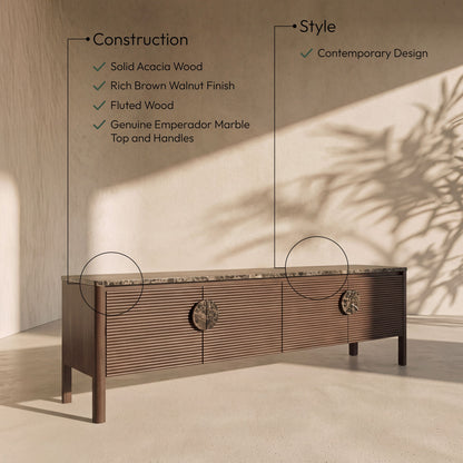 Varenna - 69" Genuine Marble And Acacia Wood Media Console