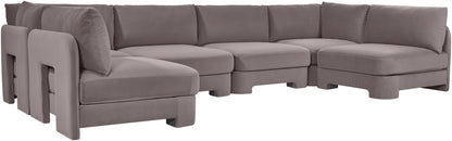 Hammond - Velvet Performance Fabric Upholstered 6 Piece U-Shaped Armless Sectional