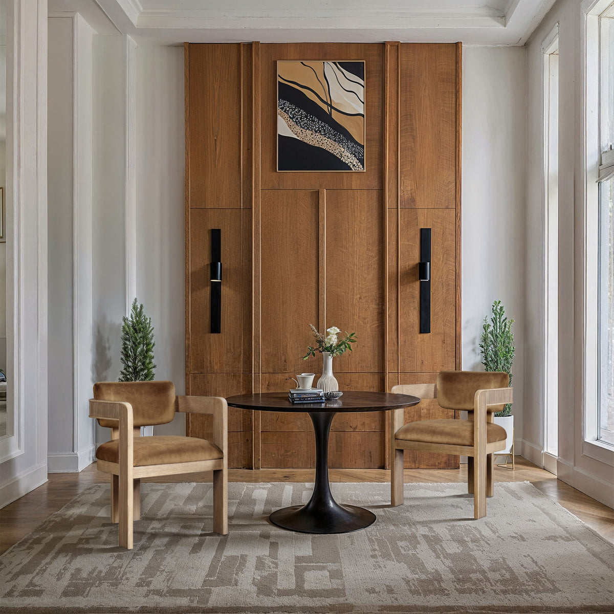 Sacha - Velvet Dining Chair With Natural Base (Set of 2) - Saddle