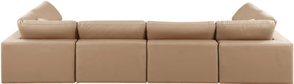 Comfy - 6 Piece Faux Leather Modular Armless Sectional - Tan