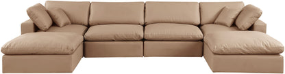 Comfy - 6 Piece Faux Leather Modular Double Chaise Sectional - Tan