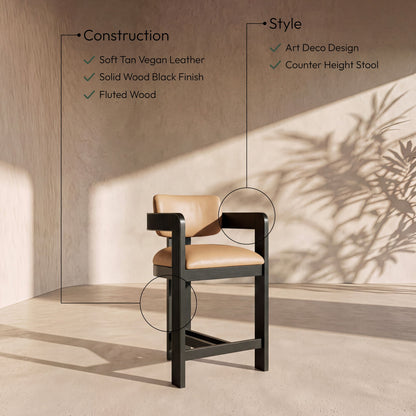 Sacha - Vegan Leather Upholstered Counter Stool With Black Base