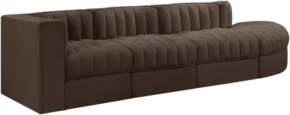 Rummi - Velvet Performance Fabric Upholstered 4 Piece Modular Sectional With Reverse Corner Chair