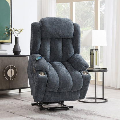 Omarion - Power Recliner With Lift, Heating & Massage - Blue Chenille