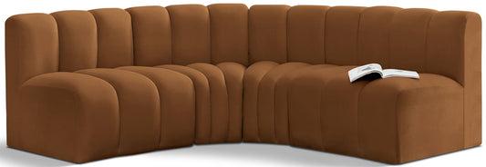 Arc - Velvet 4 Piece Corner Modular Sofa - Saddle