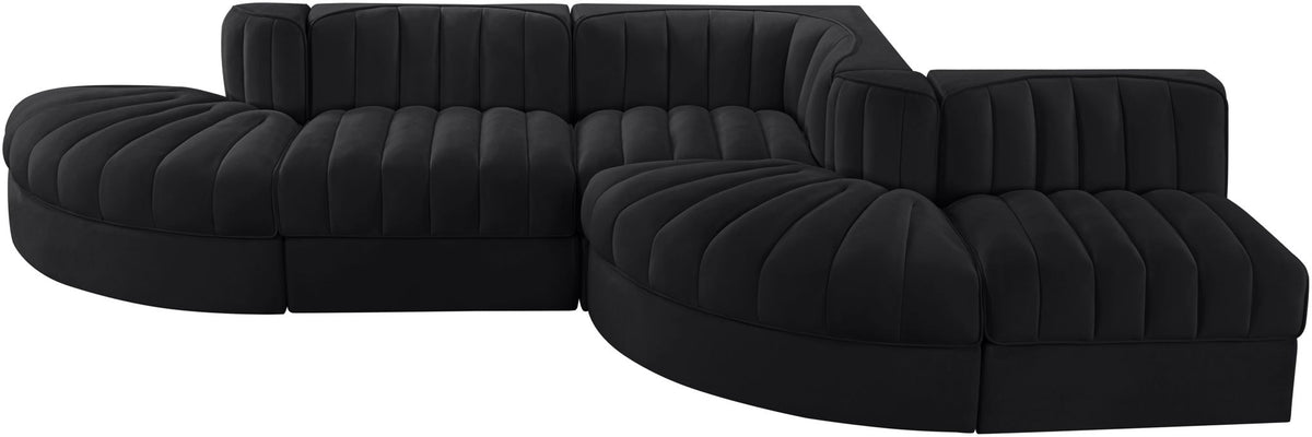 Rummi - Rounded Velvet Performance Fabric Upholstered 5 Piece Modular Sectional