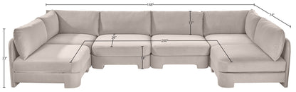Hammond - Velvet Performance Fabric Upholstered 6 Piece U-Shaped Armless Sectional