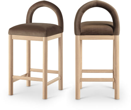 Conrad - Velvet Counter Stool With Natural Legs