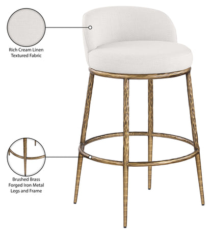 Ferro - Performance Fabric Upholstered Bar Stool - Cream / Antique Brass