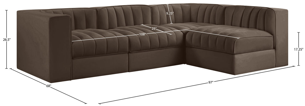 Rummi - Velvet Performance Fabric Upholstered 4 Piece Modular Sectional