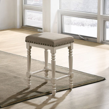 Tasnim - Counter Height Stool (Set of 2) - Tan Fabric & Antique White