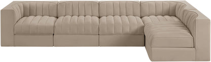Rummi - Velvet Performance Fabric Upholstered 5 Piece Modular Sectional, L-Shaped (Right)