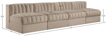 Rummi - Armless Velvet Performance Fabric Upholstered 4 Piece Modular Sofa