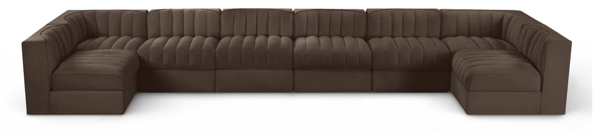 Rummi - Velvet Performance Fabric Upholstered 8 Piece Modular Sectional (With 2 Corner Chairs)