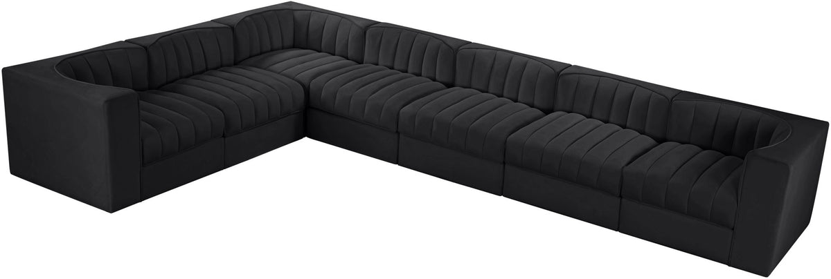 Rummi - Velvet Performance Fabric Upholstered 7 Piece Modular Sectional (With 3 Corner Chairs)
