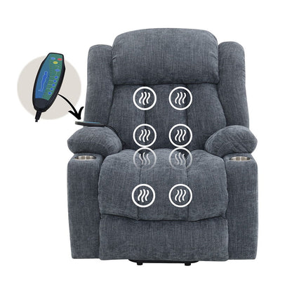 Omarion - Power Recliner With Lift, Heating & Massage - Blue Chenille