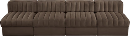 Rummi - Armless Velvet Performance Fabric Upholstered 4 Piece Modular Sofa