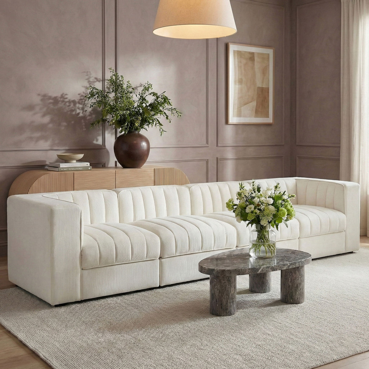 Rummi - Velvet Performance Fabric Upholstered 4 Piece Modular Sofa