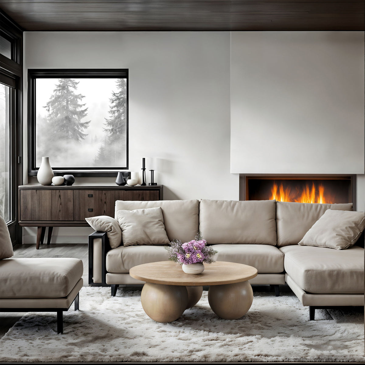 Fitch - Wood Oak Veneer Coffee Table - 3 Legs