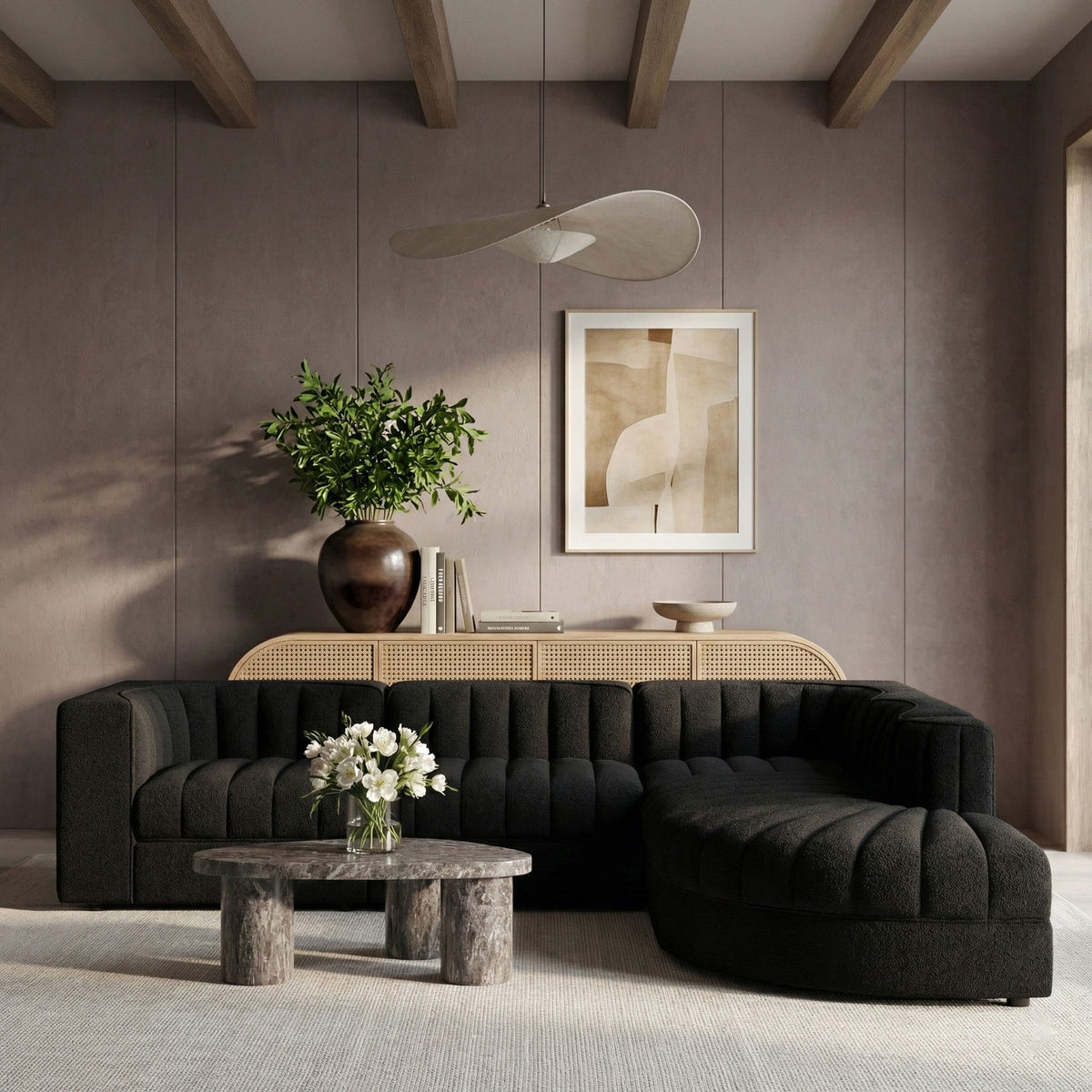 Rummi - Velvet Performance Fabric Upholstered 5 Piece Modular Sectional