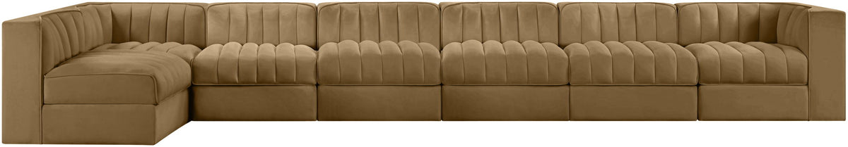 Rummi - Velvet Performance Fabric Upholstered 7 Piece Modular Sectional, L-Shaped (Right)
