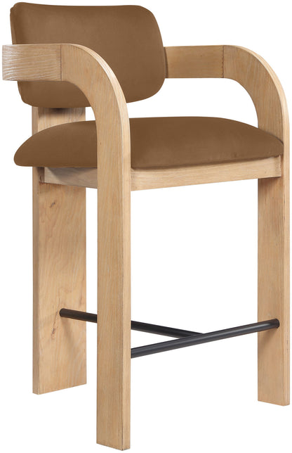 Cedra - Velvet Performance Fabric Upholstered Counter Stool - Natural Frame