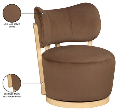 Elara - Velvet Upholstered Swivel Accent Chair - Stained Natural