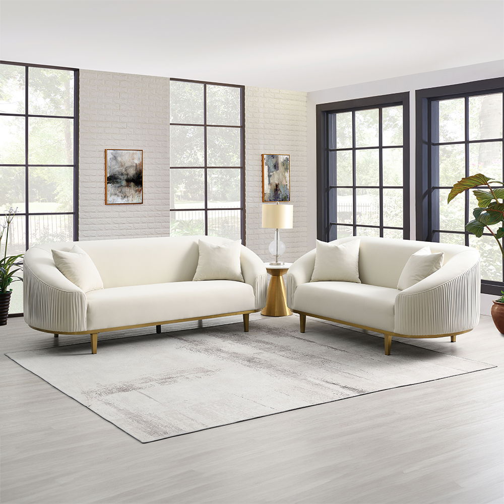 Martina - Loveseat With 2 Pillows - Ivory Velvet