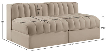 Rummi - Velvet Performance Fabric Upholstered 2 Piece Modular Armless Loveseat