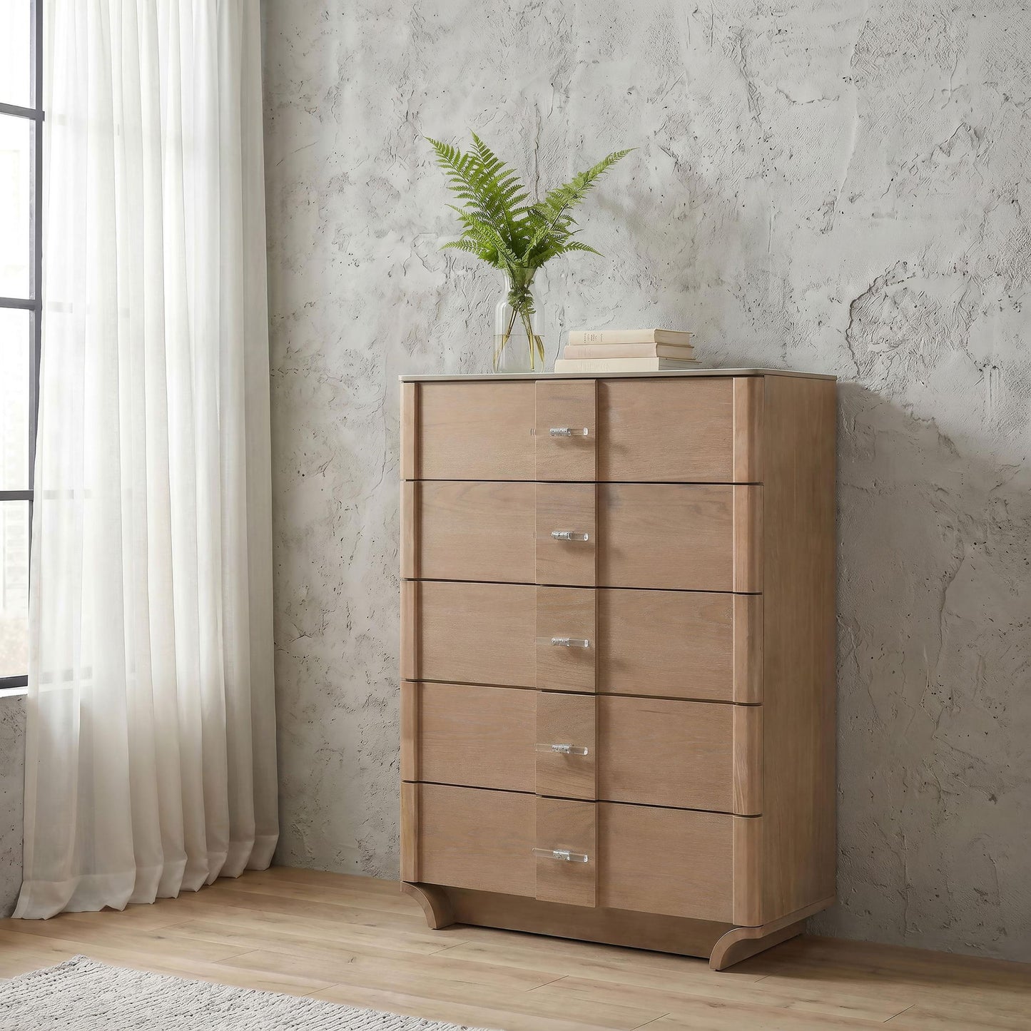 Leanne 5-drawer Sinter Stone Top Chest of Drawers Light Oak
