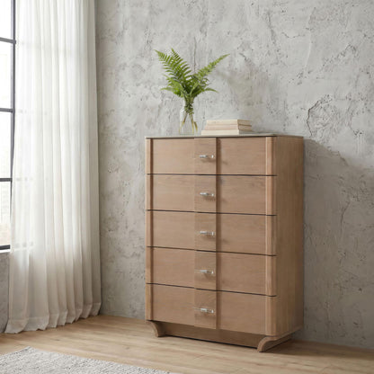 Leanne 5-drawer Sinter Stone Top Chest of Drawers Light Oak