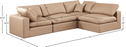 Comfy - 4 Piece Faux Leather Modular Armless Sectional - Tan