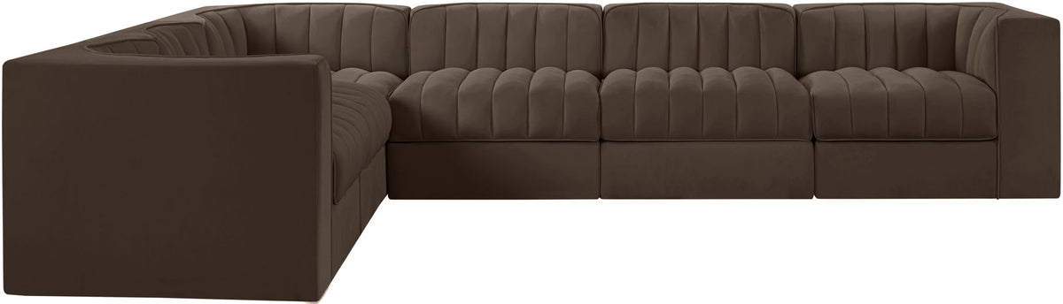 Rummi - Velvet Performance Fabric Upholstered 6 Piece Modular Sectional (With 3 Corner Chairs)