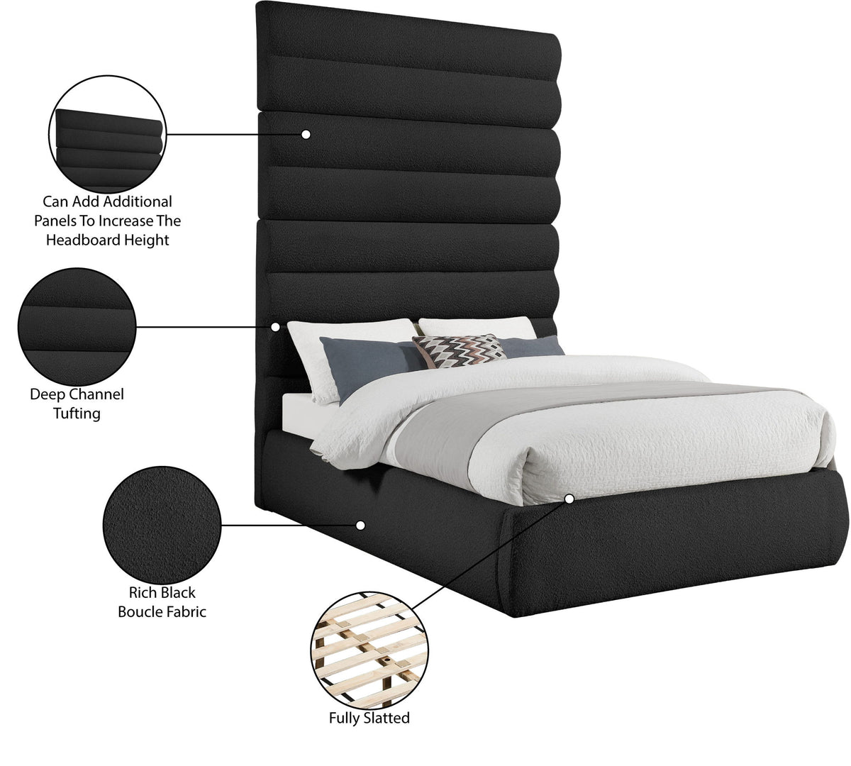 Adam - Boucle Fabric Bed With 89" Headboard