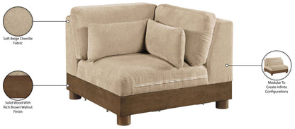 Turin - Chenille Fabric Upholstered Modular Corner Chair - Walnut Base
