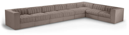 Rummi - Velvet Performance Fabric Upholstered 8 Piece Modular Sectional (With 3 Corner Chairs)